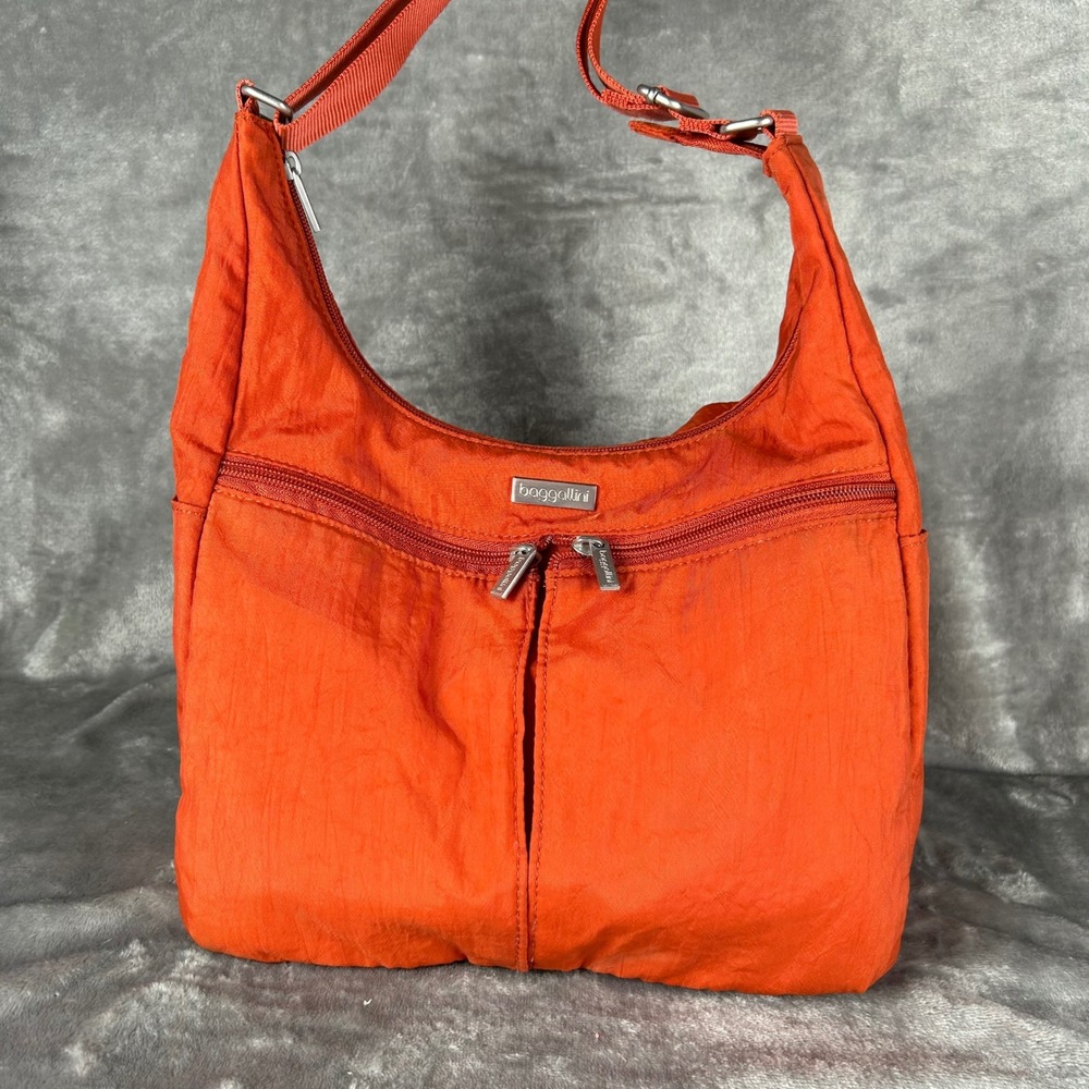 Baggallini Hobo Shoulder Bag Burnt Orange Nylon Multi Pocket Crossbody